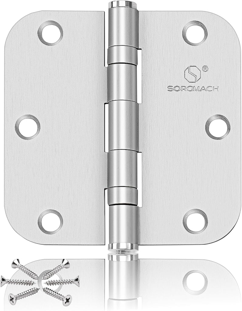 304 Stainless Steel 3.5 Inch Door Hinges Brushed Satin Nickel Interior Hinges 5/8" Radius Corners 3.5'' Ball Bearing