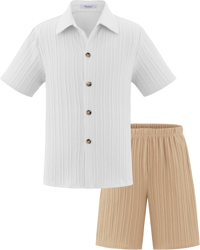 Boys Summer Textured Button Up Shirt & Shorts Set