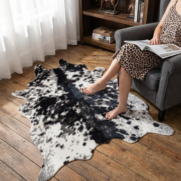 Faux Cowhide Rug Cow Print Rug Western Cowhide Area Rugs (Black and White)