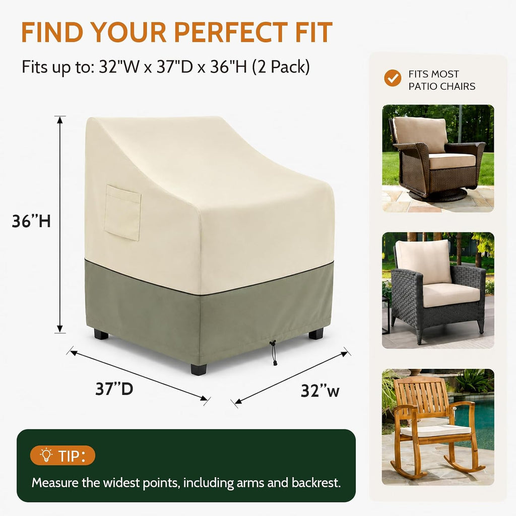 Patio Furniture Chair Covers Waterproof, 32"W x 37"D x 36"H 2 Pack | 600D Oxford, Heavy Duty, Fade & Tear Resistant
