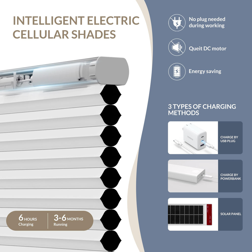 Motorized Cellular Shades with Remote for Windows, Custom Size