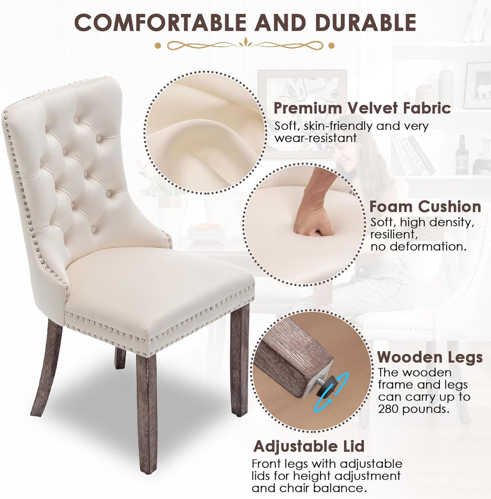 Kiztir Velvet Dining Chair Set of 2, Modern Kitchen Chairs with Nailhead Trim