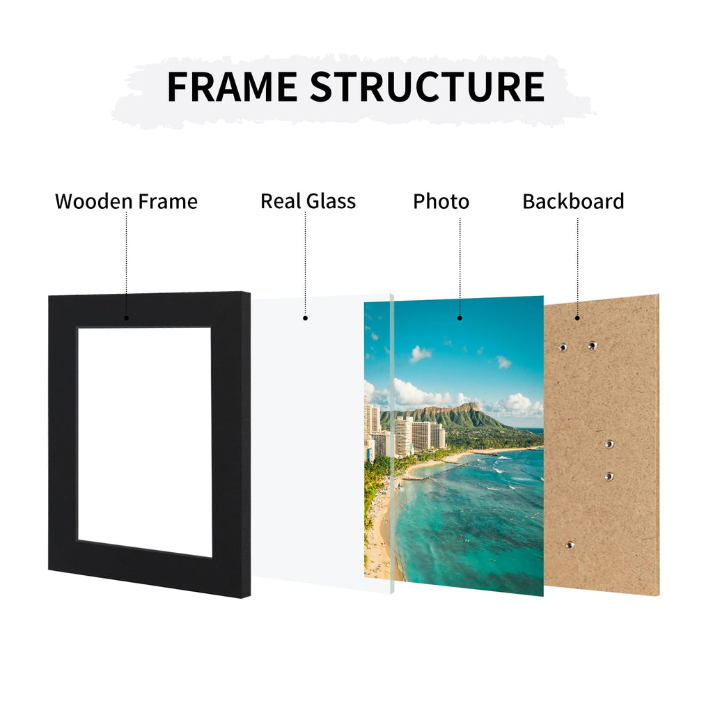 5x7 Collage Picture Frames Set of 2, Rustic Wooden Real Glass Vertical Hanging 3 Opening 5 by 7 Photo Frame, Black