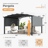 12' x12' Outdoor Retractable Pergola, Aluminum Pergola with Canopy Fixed in Various Positions