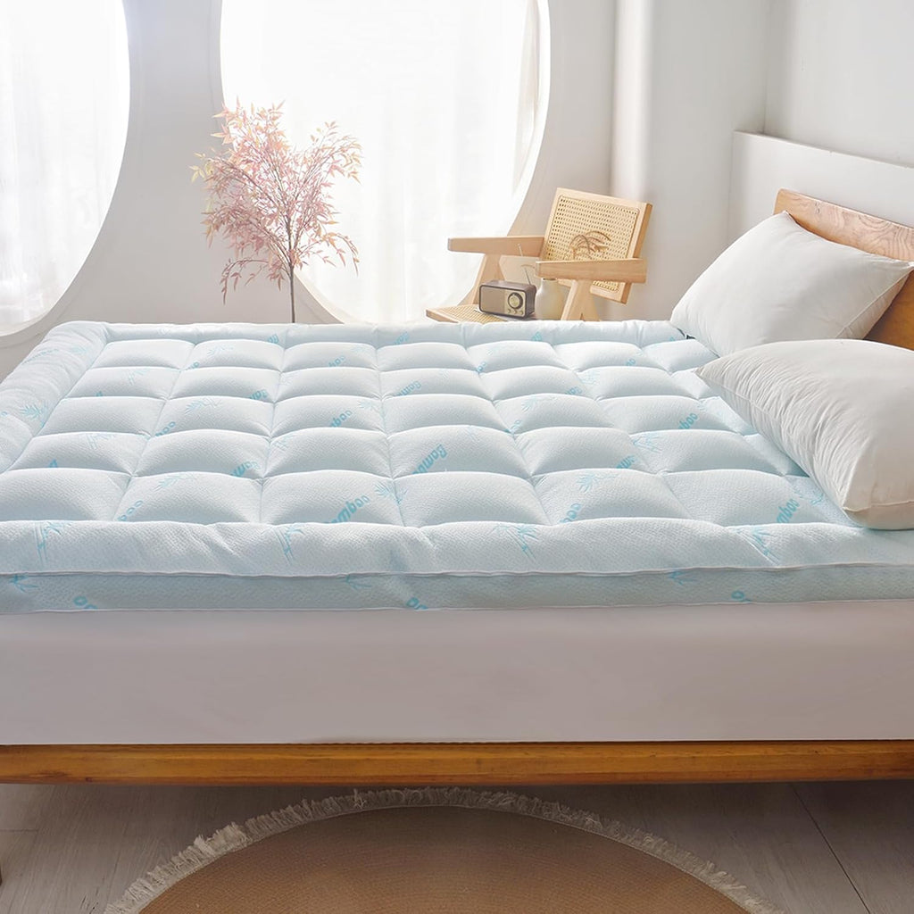 Mattress Topper Queen Size - Cooling Extra Thick Breathable Viscose Made from Bamboo Mattress pad - Soft Quilted