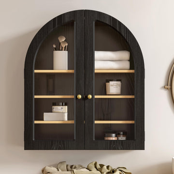 Arched Wall Cabinet, Large Bathroom Medicine Cabinet Wall Mounted Cupboard, Modern Floating Storage Cabinet with