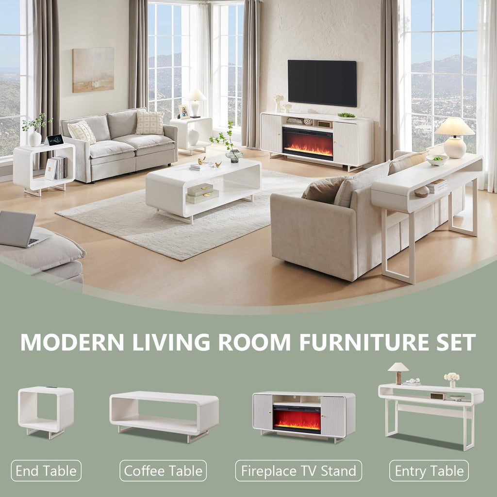 70" Modern Fireplace TV Stand w/36'' Electric Fireplace, Antique White