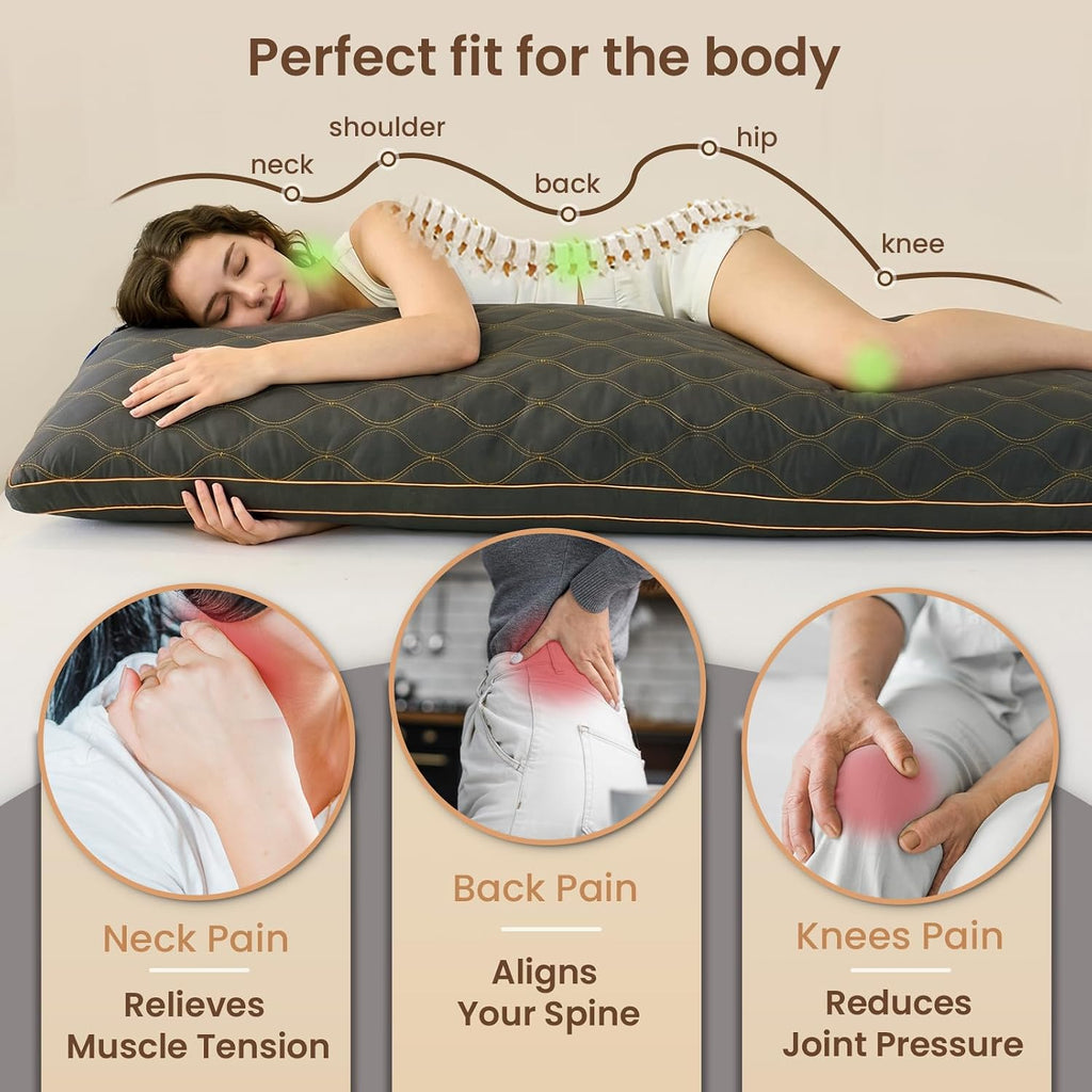 Long Body Pillow for Adults, Gold Thread Quilted Gourd Pattern Cover, Soft Durable Adjustable Shredded Memory Foam