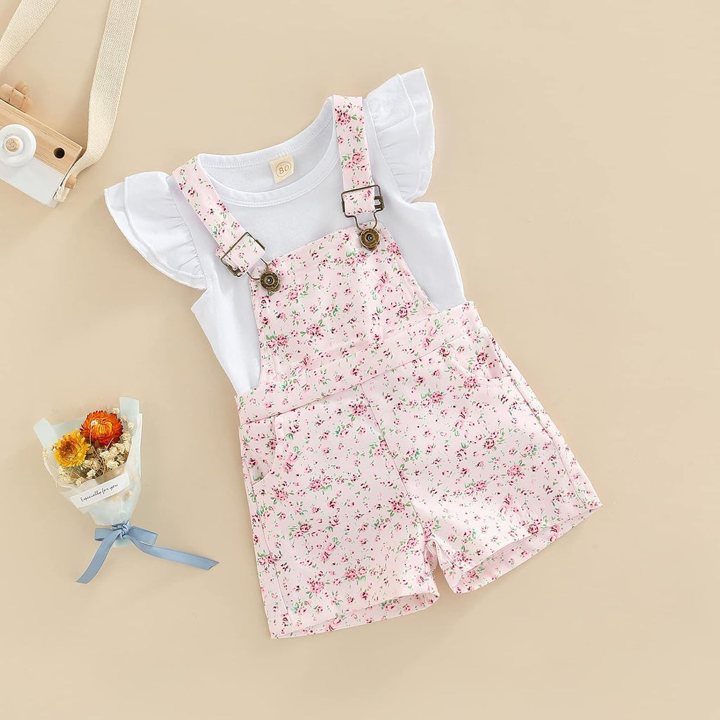 Baby Girl Summer Clothes T-Shirt Tops Suspender Overalls Shorts Toddler Infant Outfit