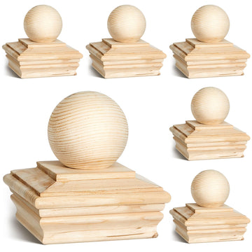 6 Pcs 4 x 4 Inch (Actual 3-5/8") Wood Post Caps with Ball Finial