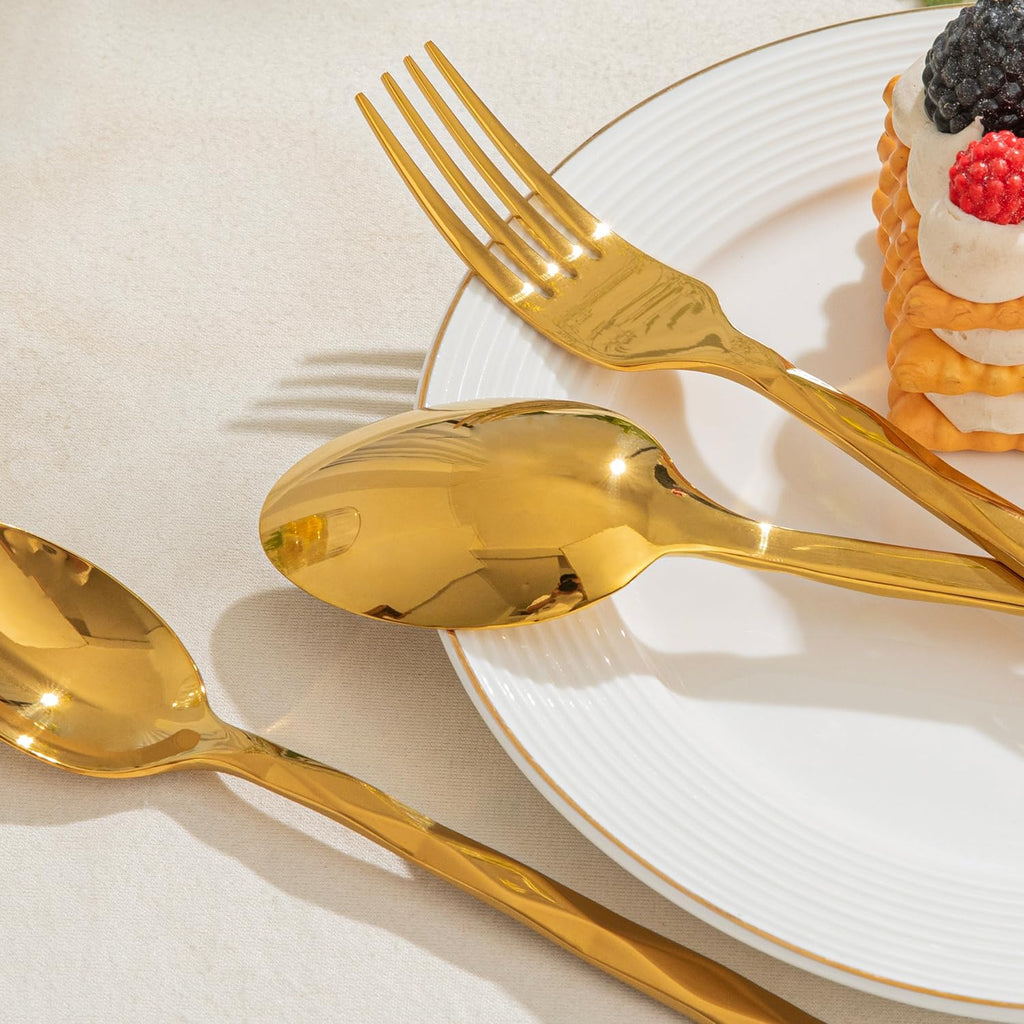 Gold Silverware Set, Luxury 20-Piece Flatware Set for 4, 18/10 Stainless Steel Cutlery Set with Diamond Cut Pattern