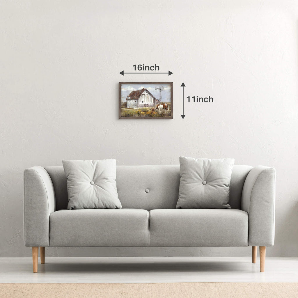 Horse Wall Art, Rustic Barn and Windmill Picture for Farmhouse, 11x16