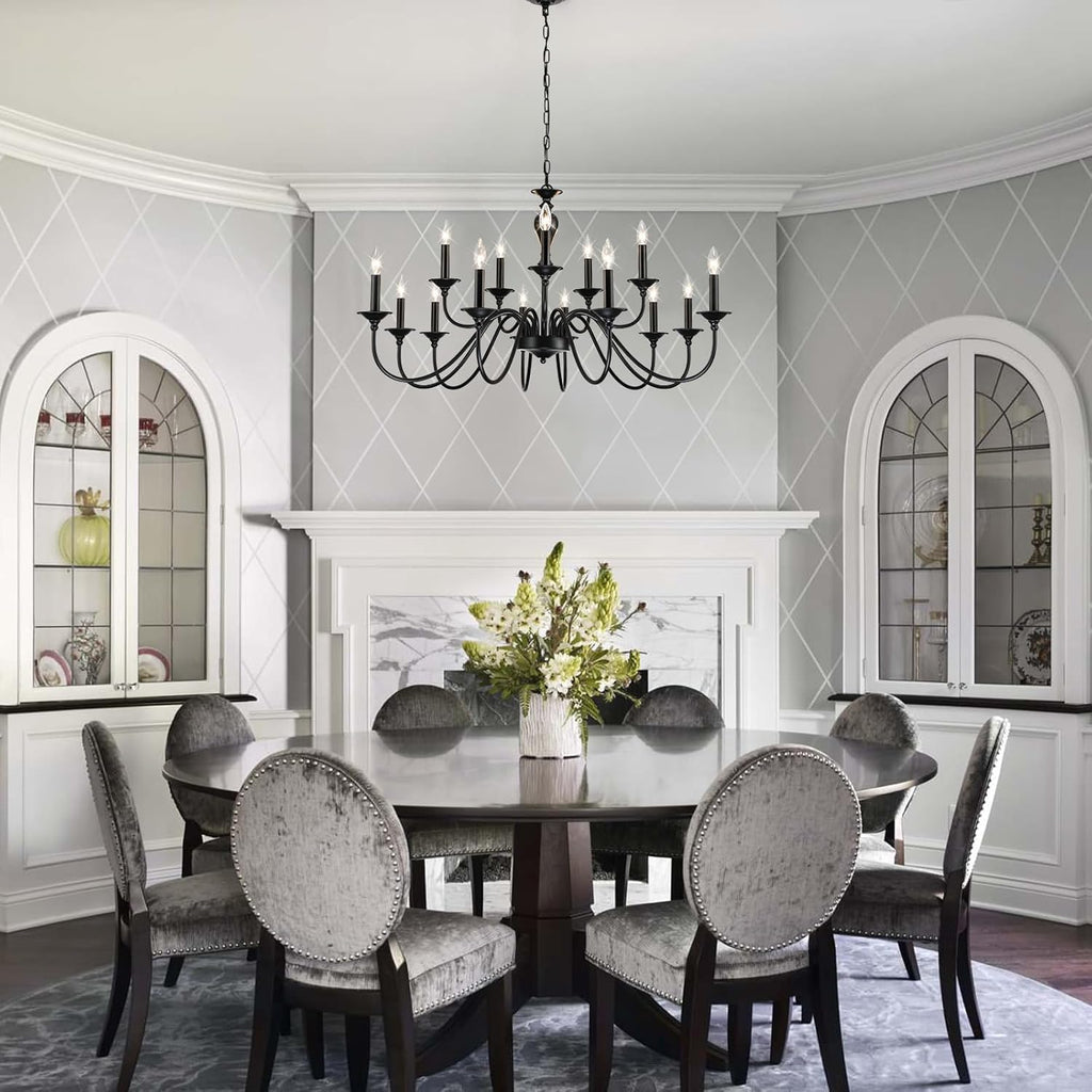 15 Light Black Farmhouse Chandeliers for Dining Room Light Fixtures Over Table, Vintage Candle Large Chandelier for Living Room Foyer Staircase Restaurant Showroom Villa A109-B0DFM6BPLQ