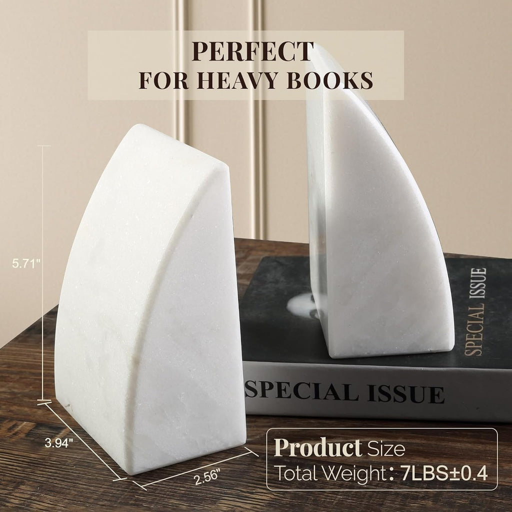 Marble Bookends for Shelves, Large Bookends for Heavy Books, Natural Stone Book Stopper for Books CD Movies