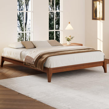 Queen Size Japanese Mid-Century Bamboo Wooden Bed Frame