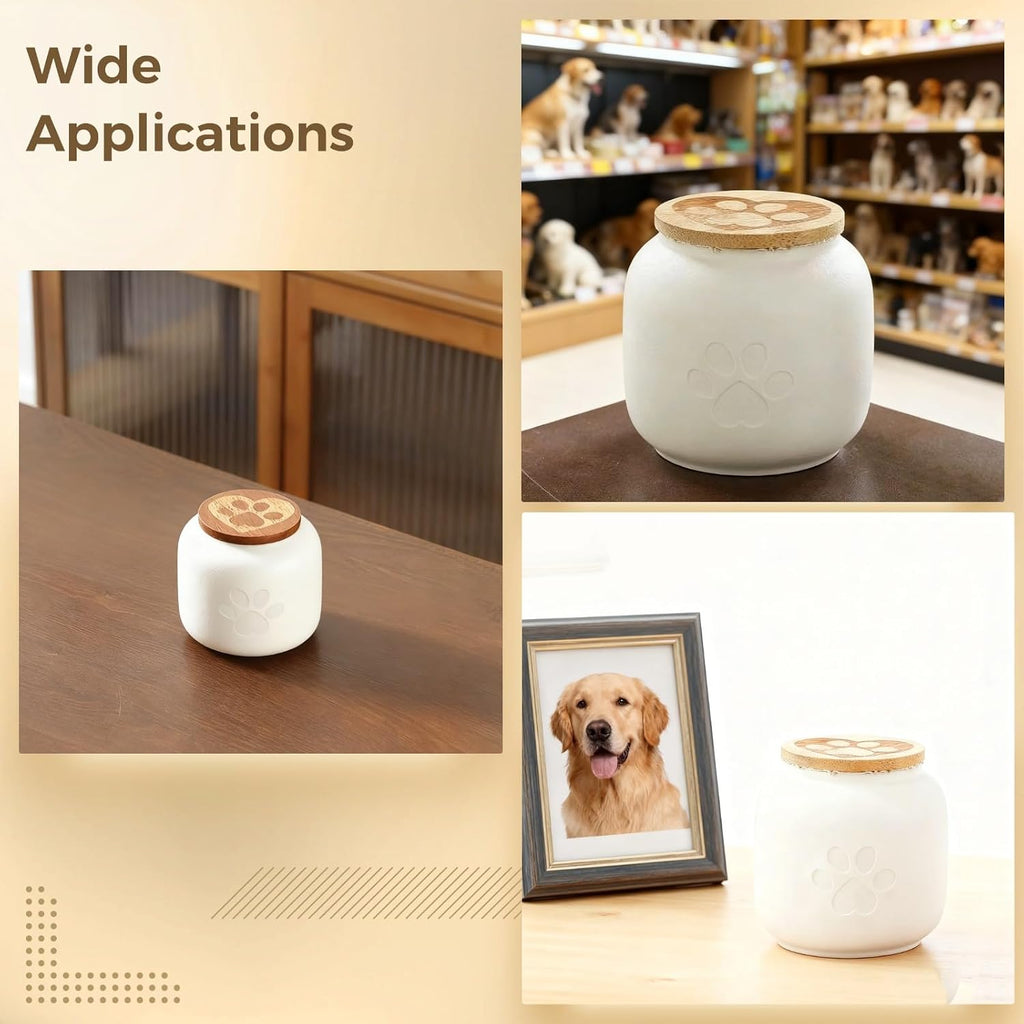 Ceramic Pet Urn for Ashes, Small Pet Cremation Urn for Cats & Dogs, Paw Print Design Keepsake, Moisture-Proof, 500