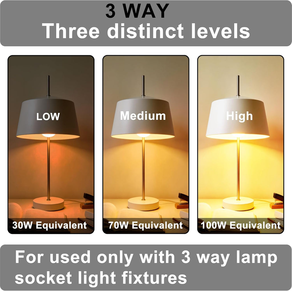 3 Way LED Light Bulbs 30 70 100 W Equivalent Soft White,A19 3000K,Three Way Light Bulbs,3 Way Light Bulbs,E26 Base