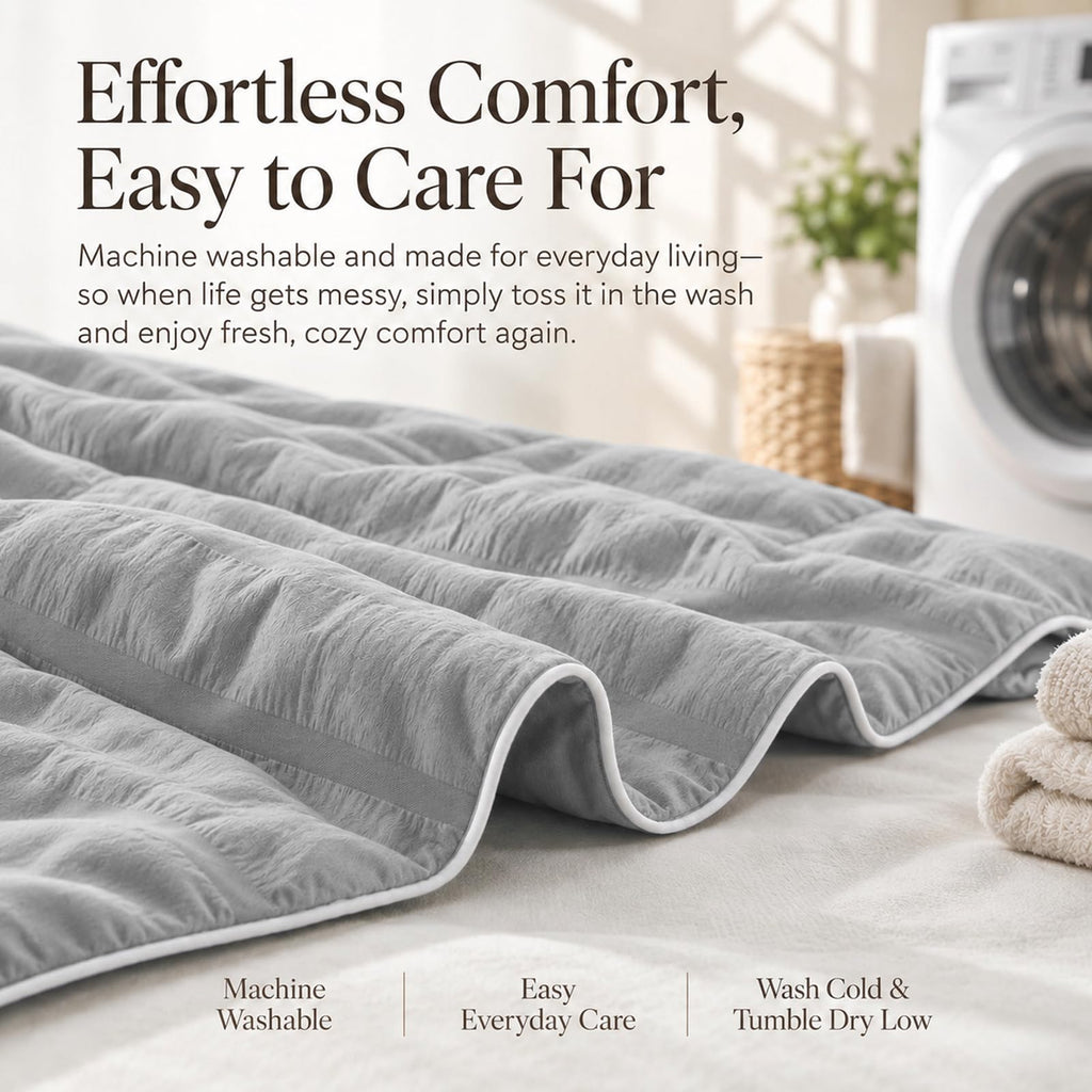Queen Comforter, Quilted Bedding Blanket, Reversible, 90" x 90", Cool Gray