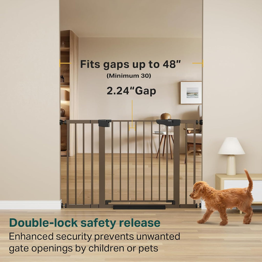30-48 in Baby Gate for Stairs, Auto Close Dog Gate Indoor, Brown
