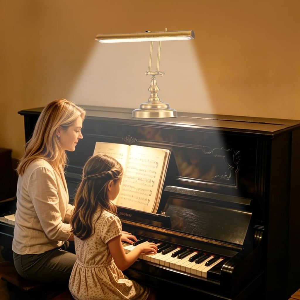 Vintage Gold Piano Lamp with 3-Way Touch Control, Stepless Dimmable