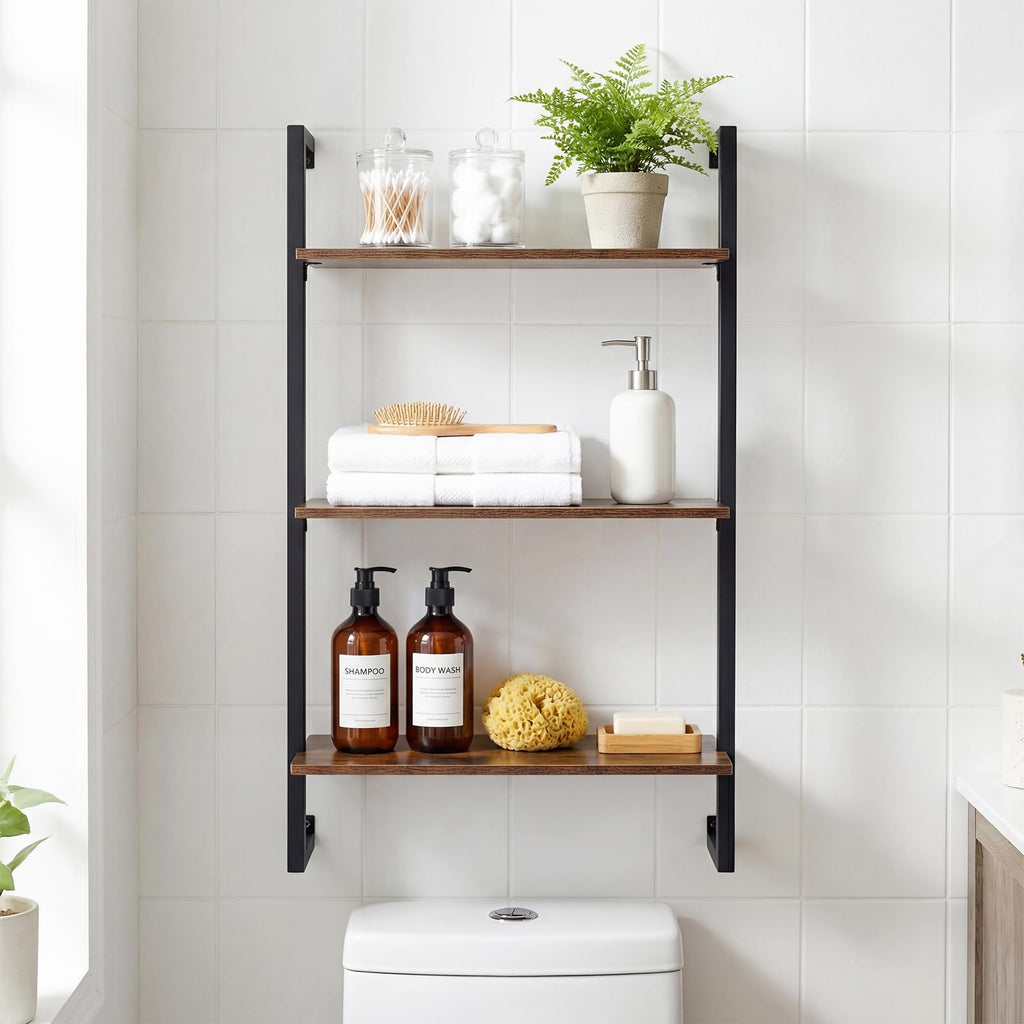 3-Tier Floating Shelves for Wall, Industrial Wall-Mounted Bookshelf