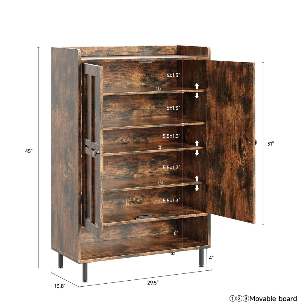 Shoe Cabinet with Cross Molding Doors, 6-Tier Storage(Rustic Brown)