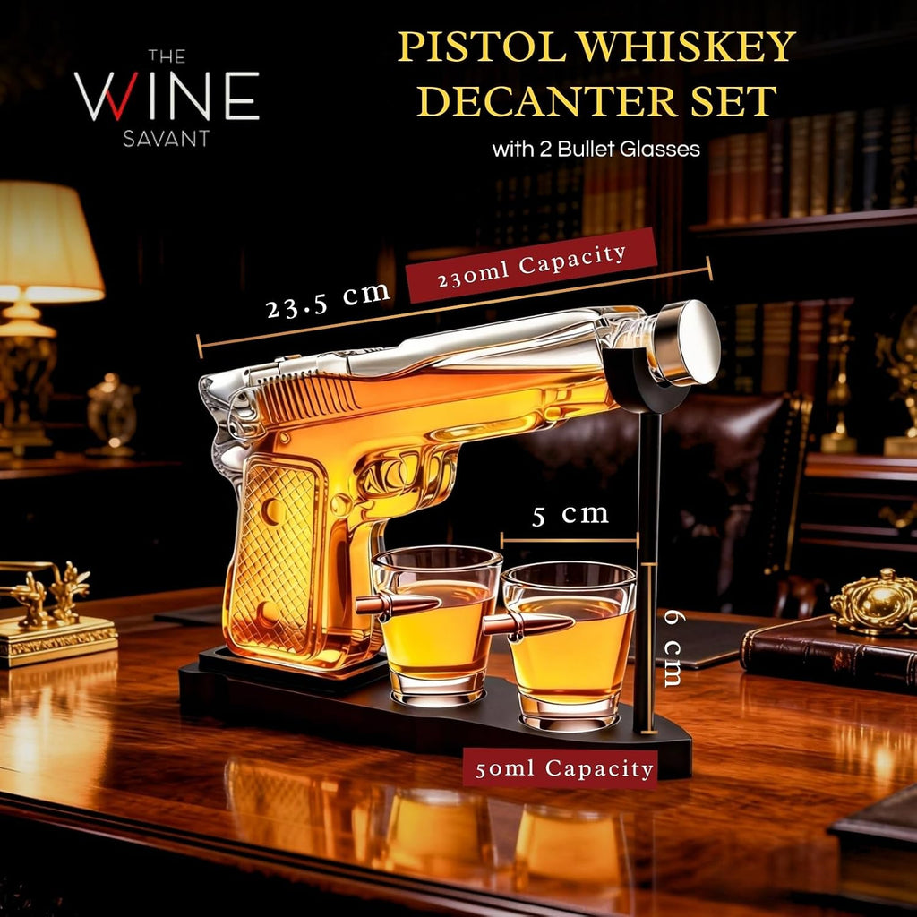 Whiskey Gun Decanter Set + 2 Bullet Glasses - Birthday Pistol Gifts for Men, Boyfriends Who Have Everything, Whiskey