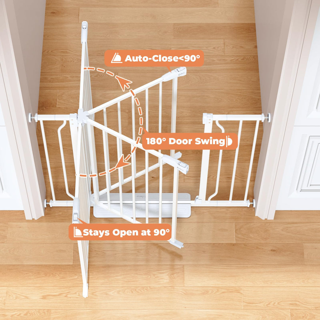 34" Tall Baby Gate No Drilling, Auto Close Dog Gate Indoor, White