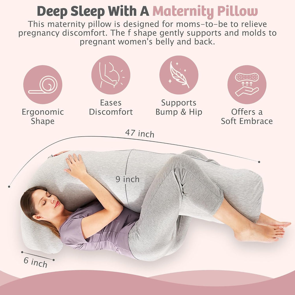 Comfort Pregnancy Pillow - J Shaped Maternity Pillow for Side Sleeping & Nursing Cozy Support for Neck,Head, Back and
