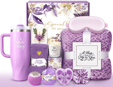 Birthday Gifts for Women, 12-Piece Christmas Gift Basket with 40oz Tumbler & Soft Blanket, Luxury Spa Gift Set for