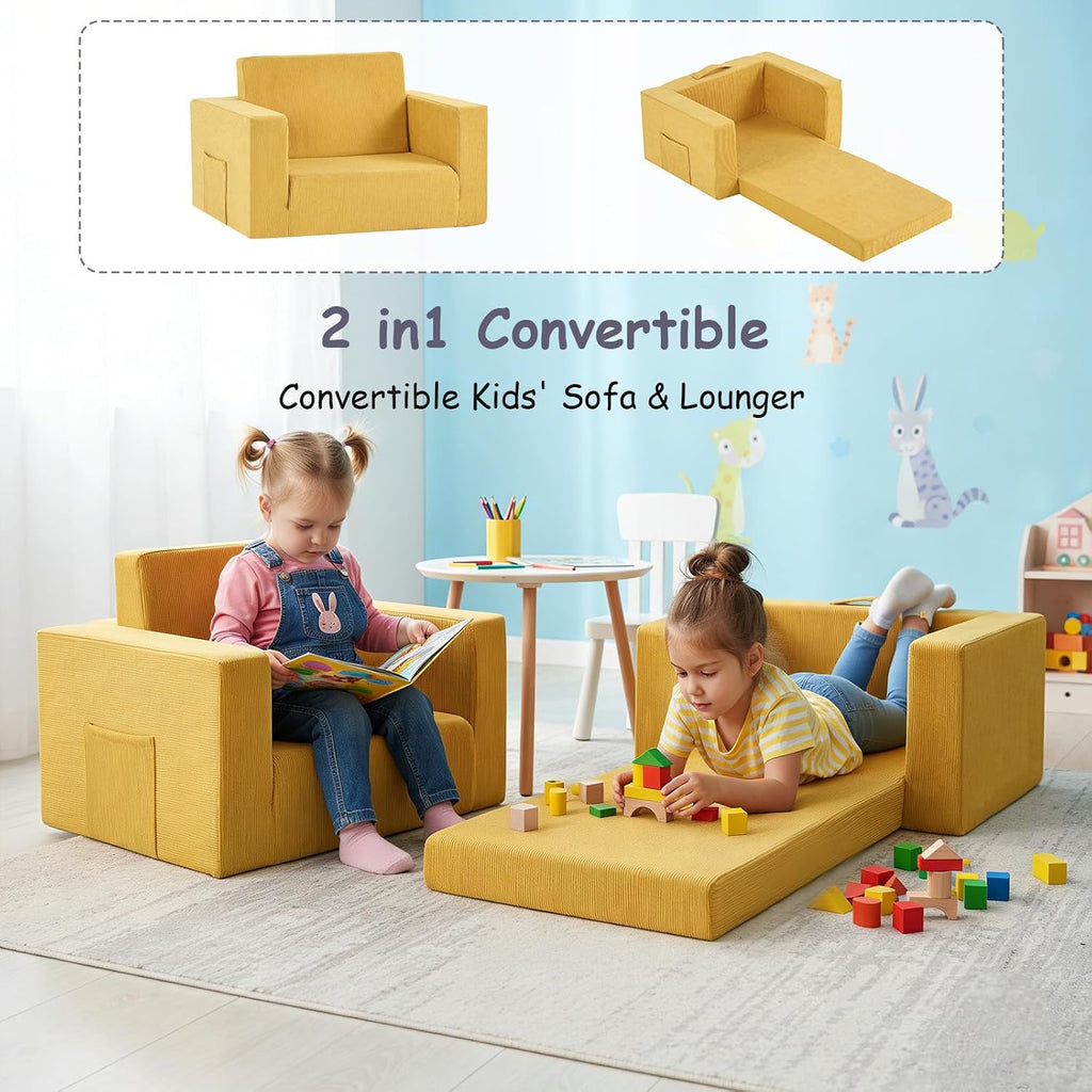 In-1 Kids Sofa, Convertible Children Couch to Lounger, Flip Out Kids Chair, Toddler Armrest Chair Bed, Folding Kid