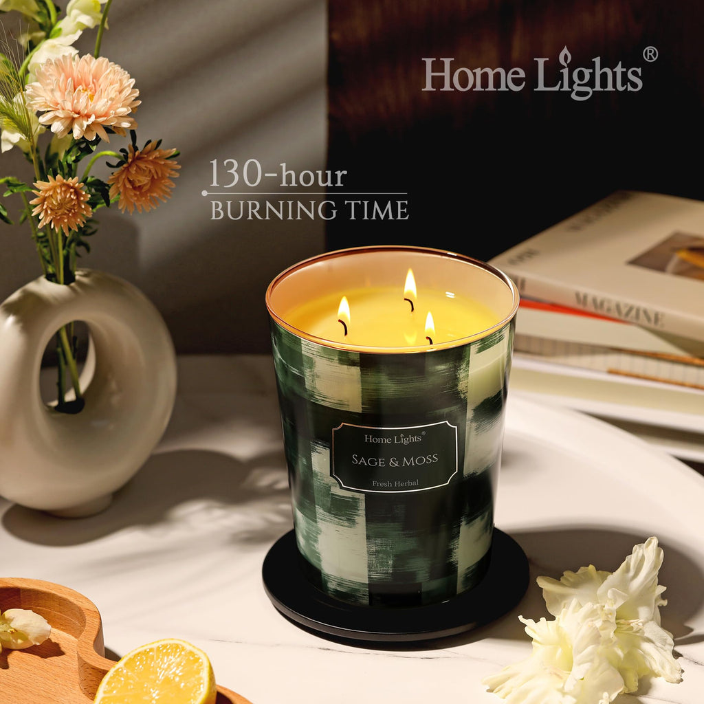 Lights 3-Wick Candles Scented - 34oz Soy Wax Candle Long-Lasting Fragrance, Scandinavian Minimalist Design Home Decor