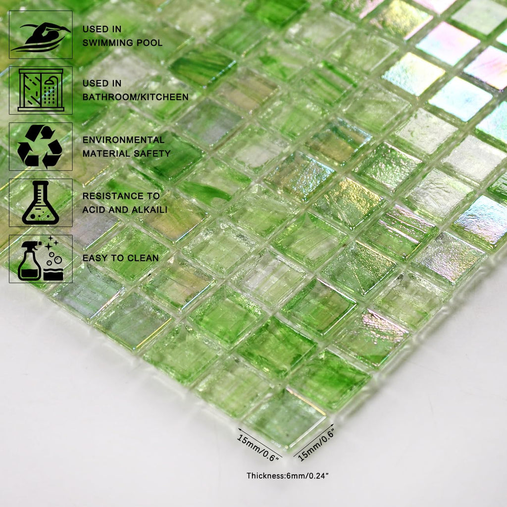 5.75 Sq.Ft Iridescent Green Glass Mosaic Tile, Backsplash