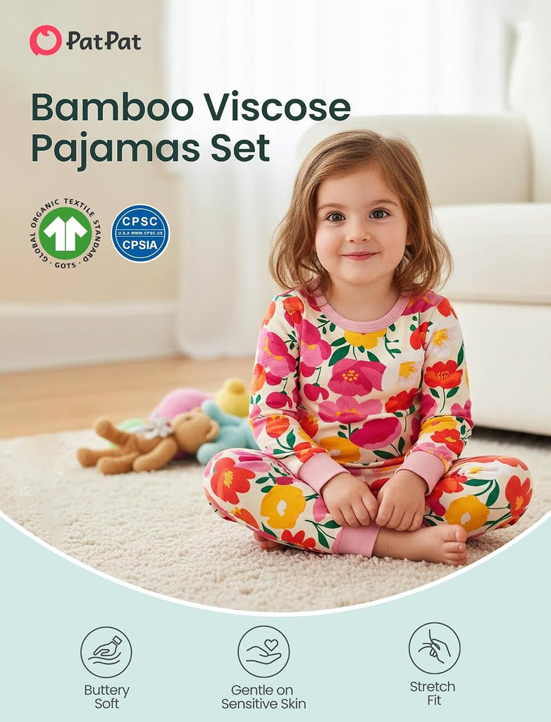 Bamboo Viscose Pajama Set for Toddlers with Improved Tensile Strength, Snug Fit Pjs Sleeper for Baby Boys Girls Kids