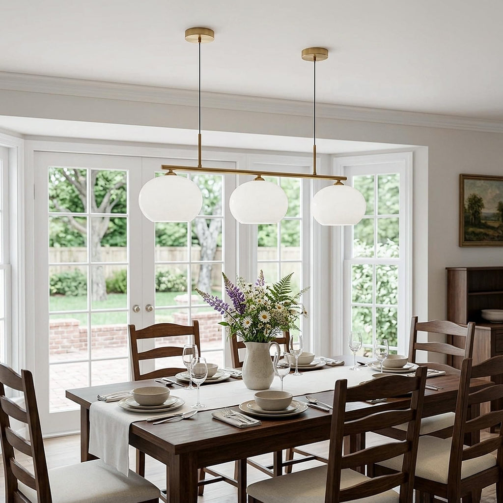 Lighting Mid Century Modern 3-Light Brushed Brass Linear Pendant Light