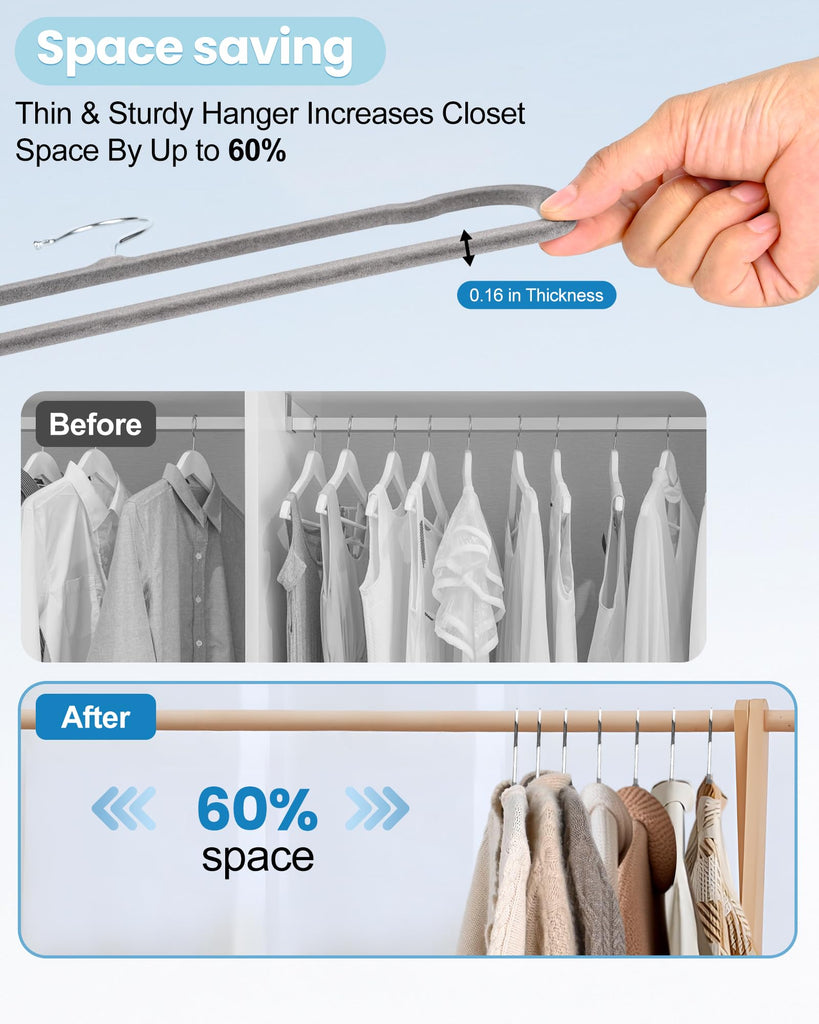 Velvet Hangers Non Slip - 20 Pack Pants Hangers for Grey Felt Hangers