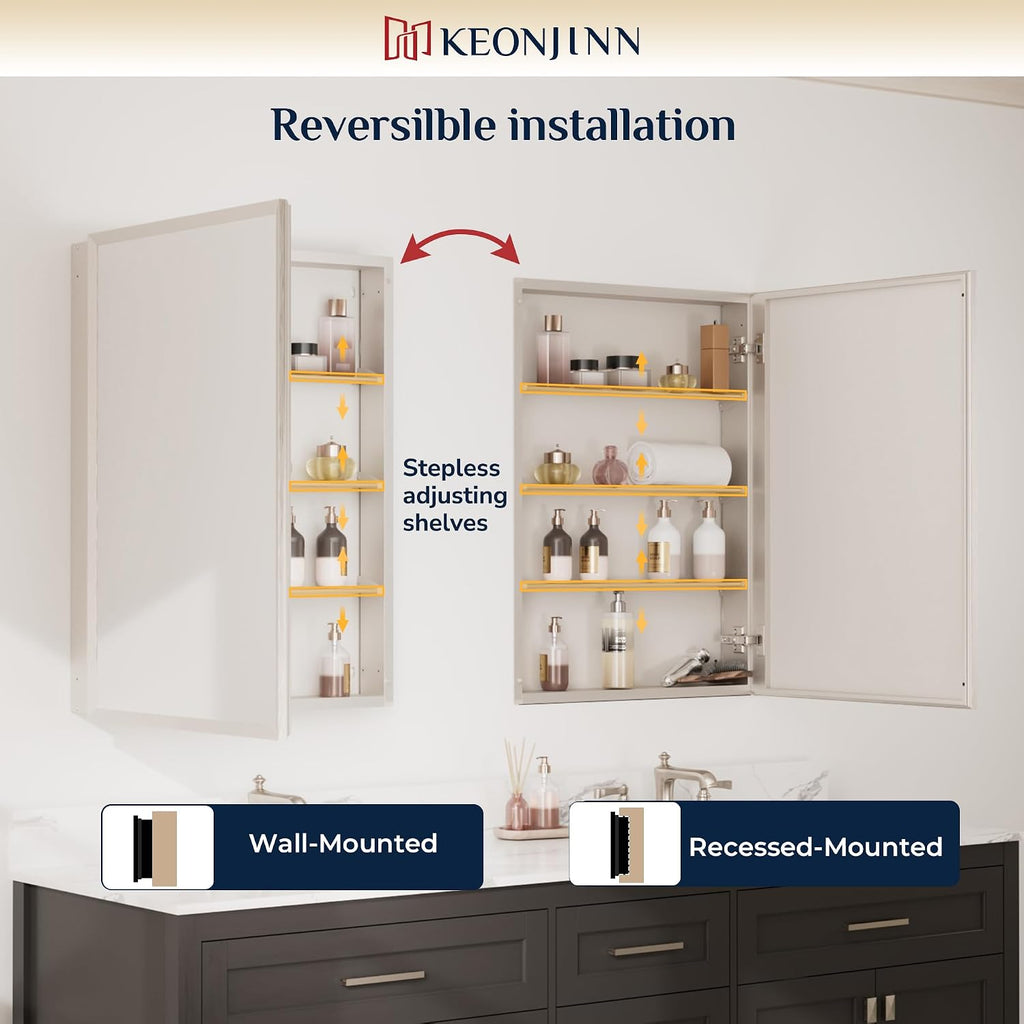 Bathroom Medicine Cabinet with Mirror 20 x 26 Inch, Brushed Nickel | Assembly Needed, Stepless Adjustable Shelves