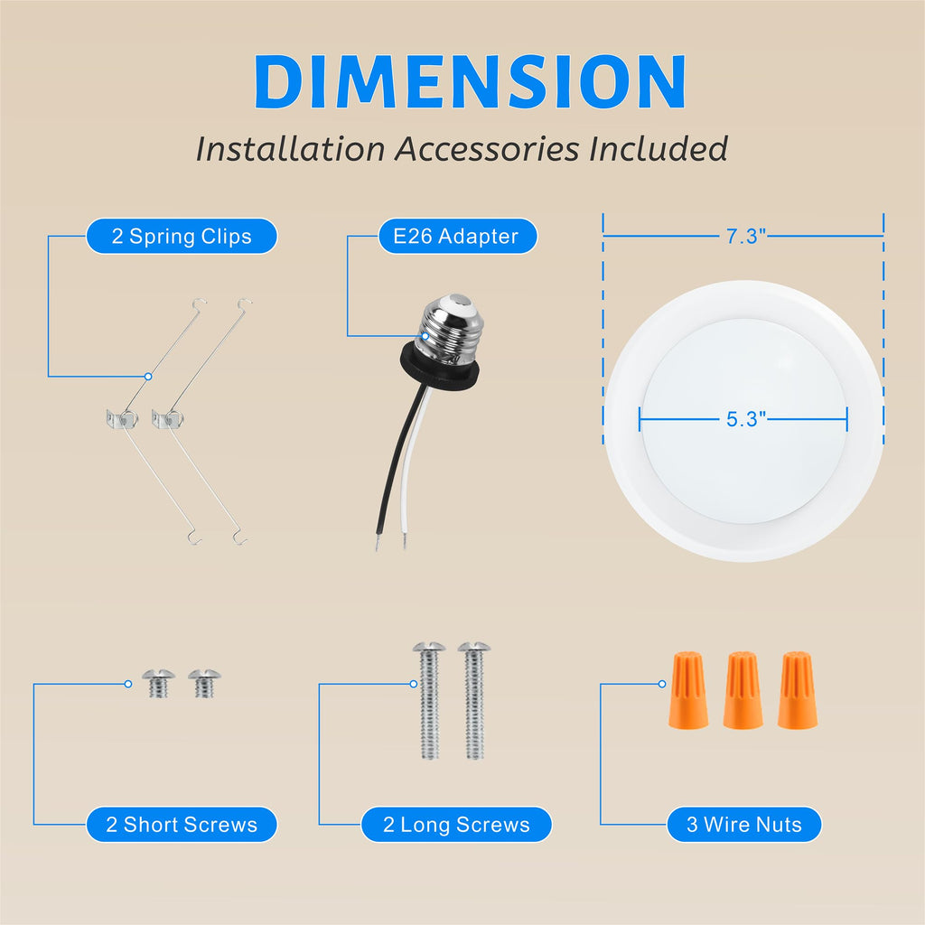 6" LED Flush Mount Ceiling Light, Dimmable Surface Mount Disc Light for 3.5" & 4" J-Box or 5/6" Recessed Can