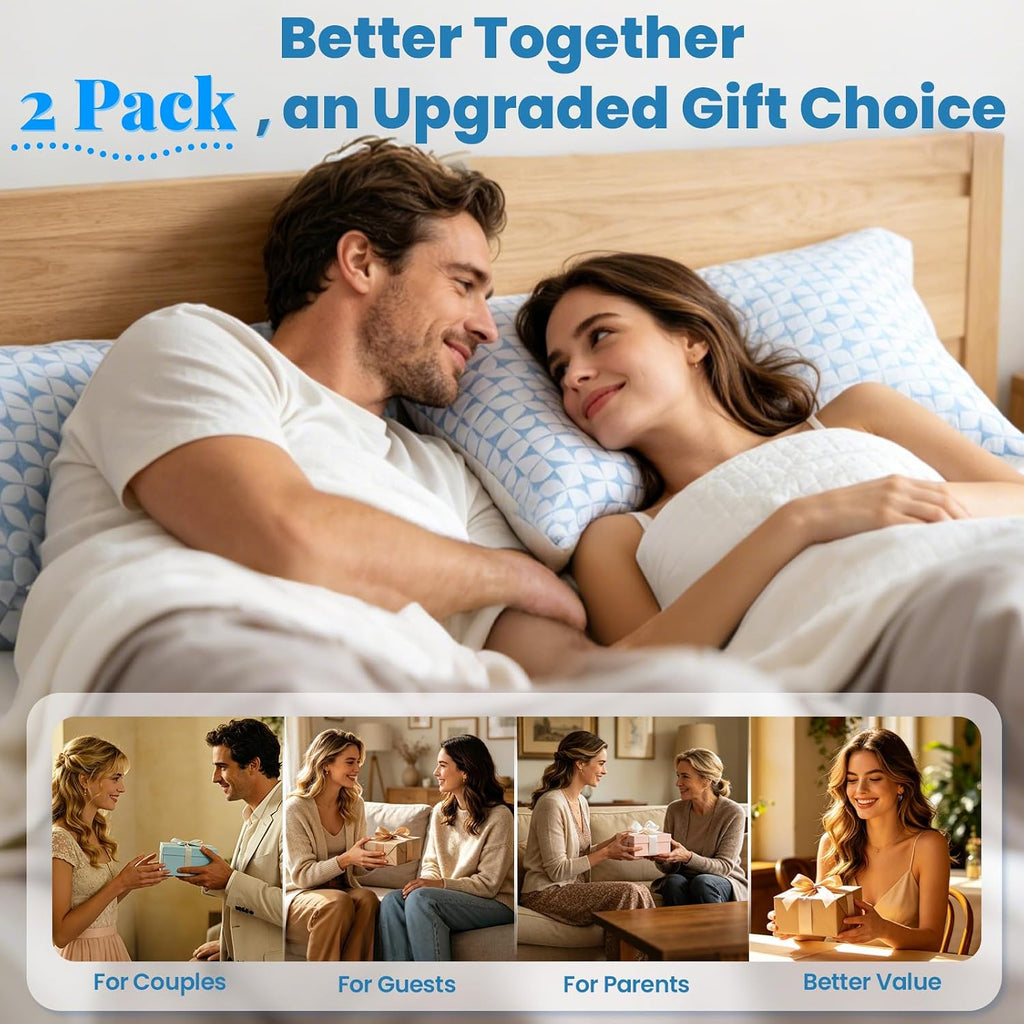 Firm Pillow Shredded Memory Foam, Cooling Pillow for Hot Sleeper, Adjustable Bed Pillow for Side Back Stomach