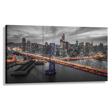 Bay Bridge Canvas Print Picture San Francisco Skyline Wall City Night View Paintings Black and White Wall Decor