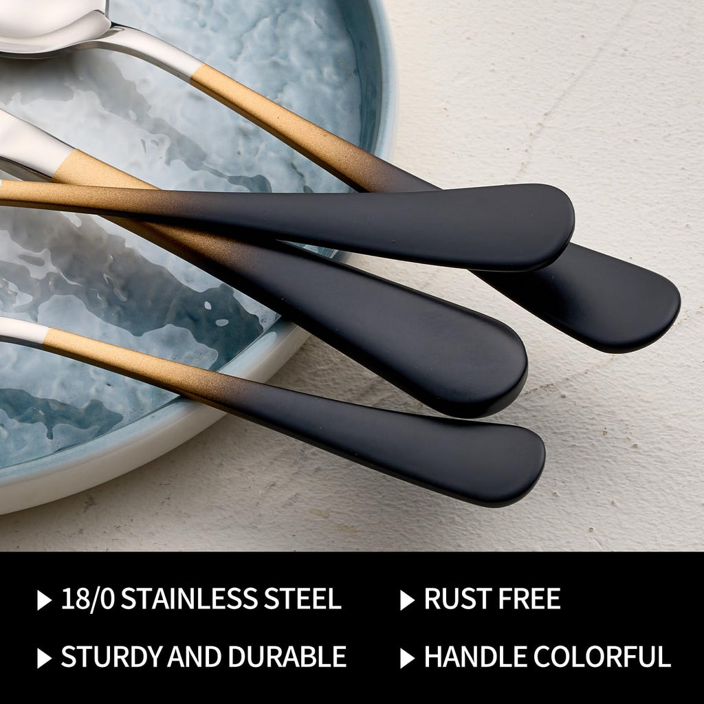 20-Pieces Black gold Silverware Sets for 4, Black gold Handle Stainless Steel Cutlery Set, Include Forks Spoons and