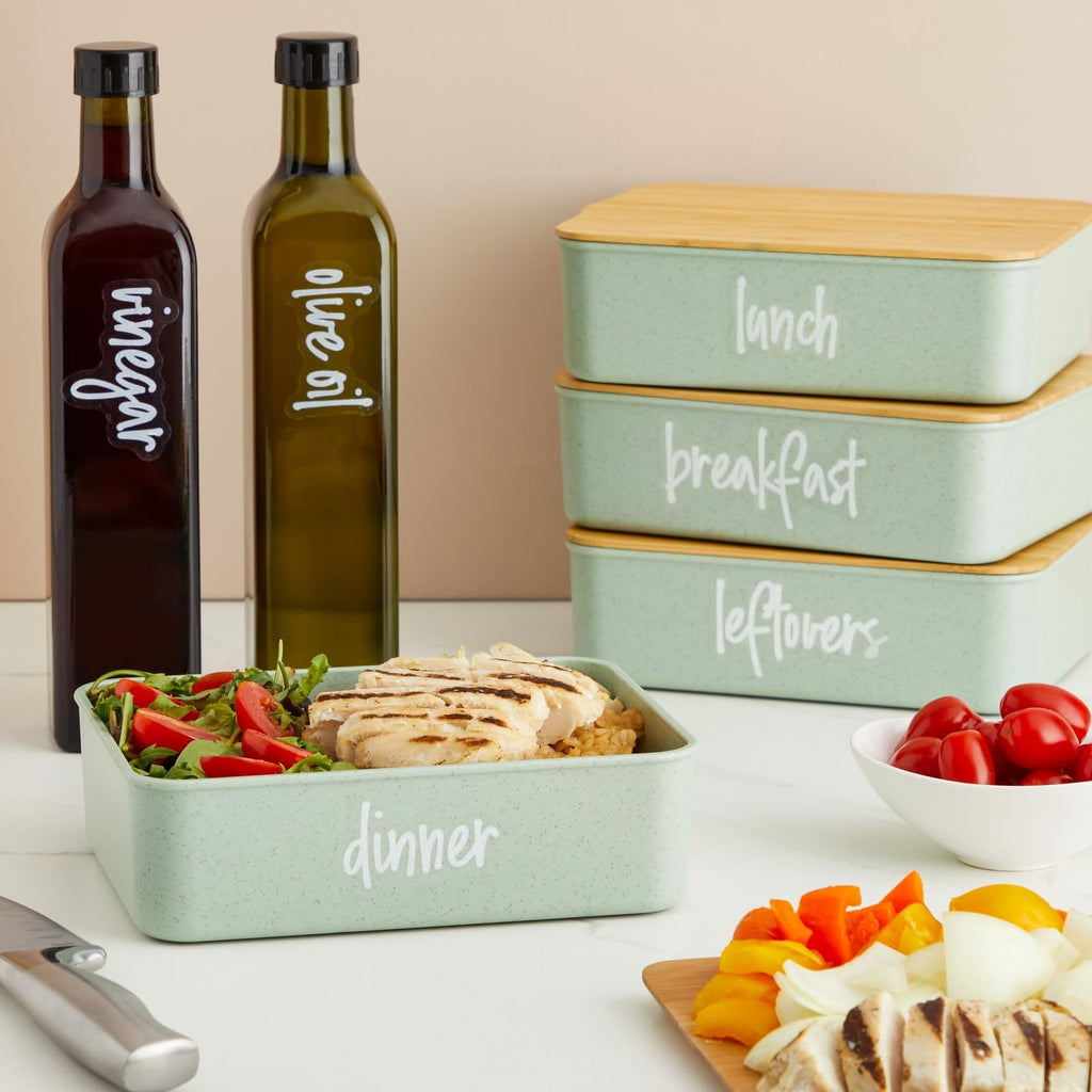Labels for Storage Bins - 158 Count, White Script Vinyl - Removable Waterproof Labels for Food Containers & Pantry, &