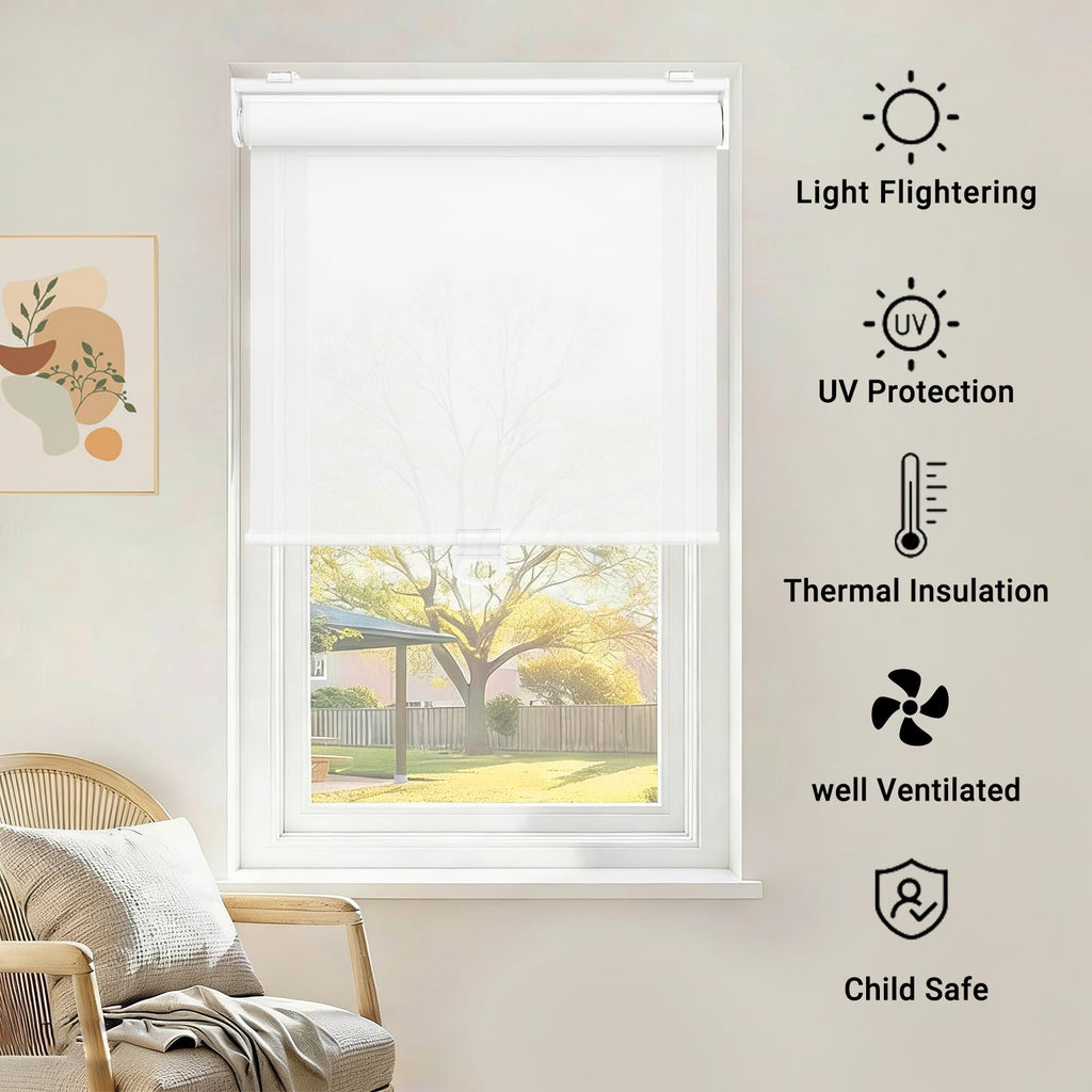 Light Filtering Solar Shades for Indoor Windows, White
