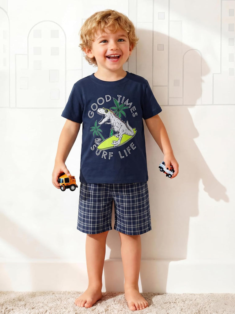 Toddler Boys Summer Clothes Outfits Kids Cotton Short Sleeve Shirt Shorts 4 Pieces Set Toddler Boys short sets