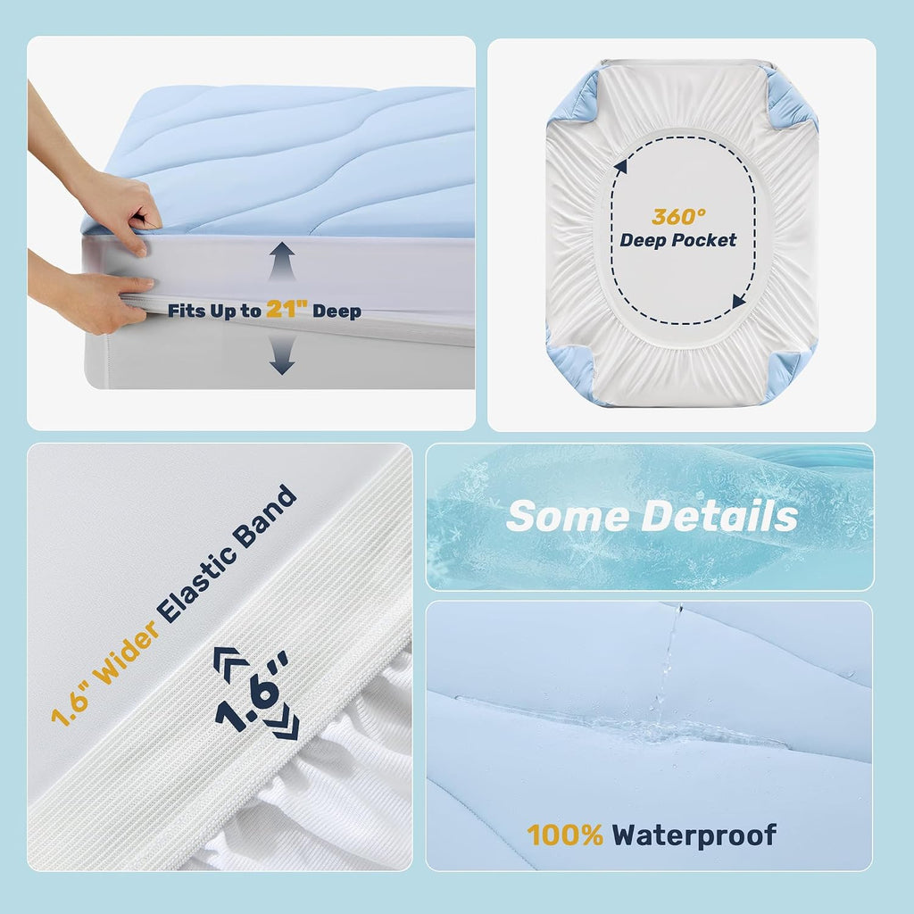 Ultra Soft Cooling and Waterproof King Mattress Pad for Hot Sleeper | 5-Layers Noiseless Machine Washable Mattress