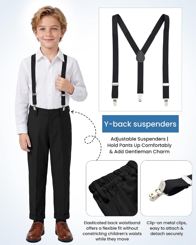 Boys' Piece Suits Multiple Colour Tuxedo Formal Slim Fit Boys Suit Set with Suspenders and Adjustable Waist