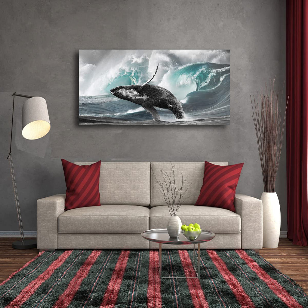 Surging Waves Whale Pictures Canvas Wall Art Bedroom Wall Decor, Surge Wall Art Print Paitnings Decor, Morden Artwork