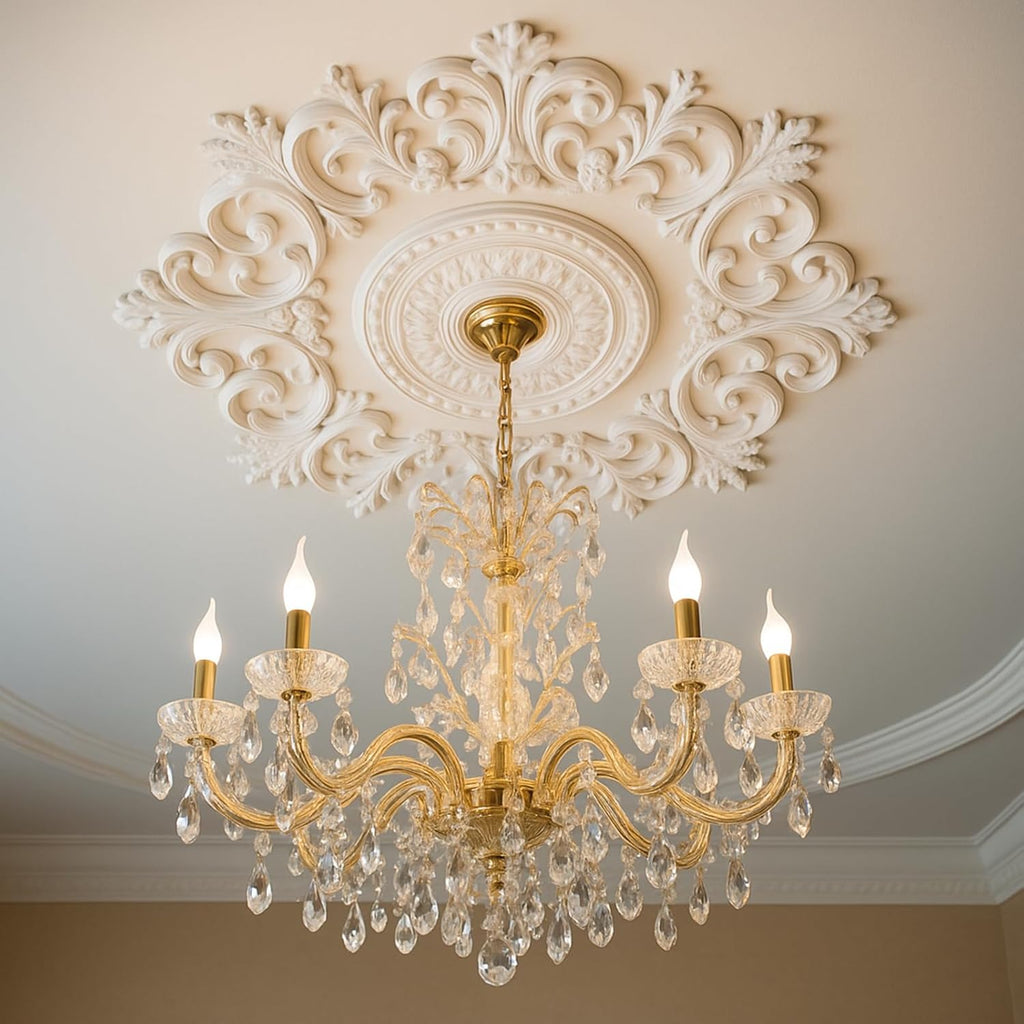 35.4'' Large PU Ceiling Medallion Combination Decorative 2.36'' ID French Style Chandelier Base Ceiling Medallion for