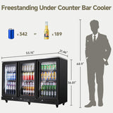 COOLER Commercial Bar Cooler With 3 Glass Doors,12 Cu.Ft Counter Height Back Bev