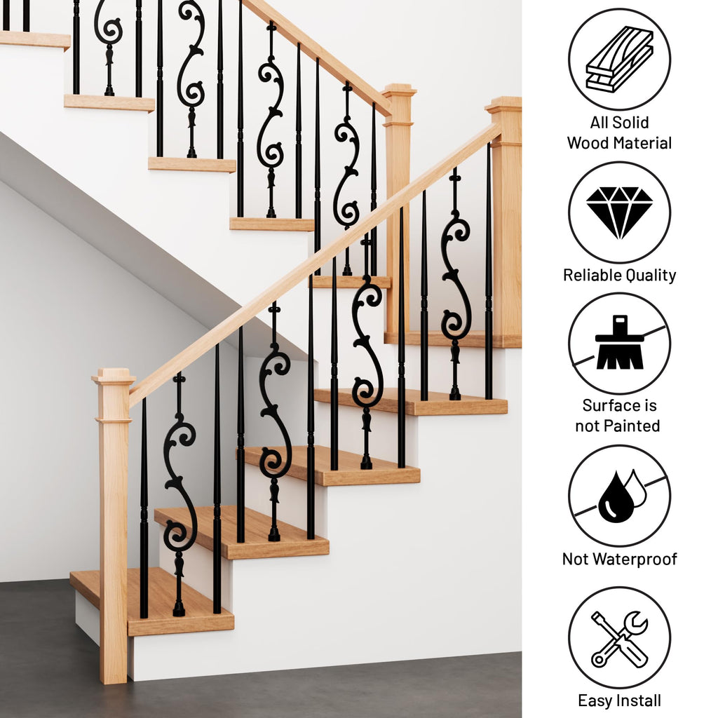 White Oak Box Newel Post 3.5" x 58", Hollow Box Newel Wood Balusters for Staircase Interior, Square Design, 3⁄4"